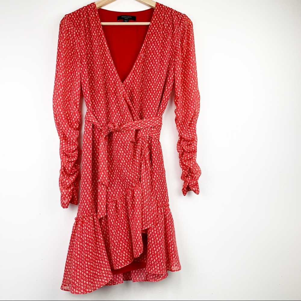 ALLSAINTS Flores Hearts Ruffle Wrap Mini Dress S - Picture 5 of 11